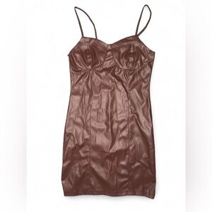 Almost Famous Brown Faux Leather Slip Dress